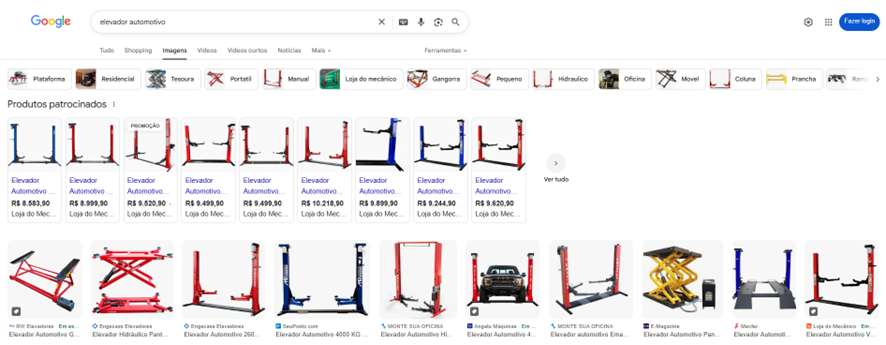 Pesquisa "elevador automotivo" feita no Google Imagens. Os resultados são diferentes tipos de elevadores para carros. Pesquisa "elevador automotivo" feita no Google Imagens. Os resultados são diferentes tipos de elevadores para carros.